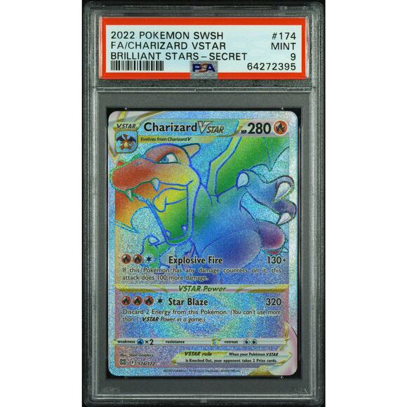 PSA 9 MINT Charizard VSTAR 174/172 Brilliant Stars Secret Rainbow Rare (CGC/BGS) - Picture 1 of 2